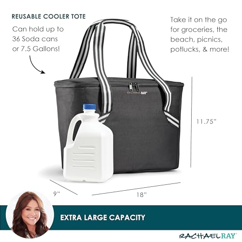 Rachael Ray Field Tote - Soft Sided Zippered Cooler Bag, Insulated & Leak Proof Grocery Bag, Portable Travel Cooler, Hot o...