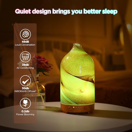 Essential Oil Diffuser Hand Blown Glass Aromatherapy Diffuser - Ultrasonic Cool Mist Scent Aroma Diffuser, Whisper Quiet w...