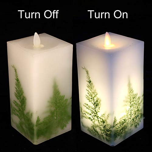 Holitown LED Flickering Flameless Real Wax Ivory Square Pillar Candle Artificial Asparagus Fern Battery Operated with Time...