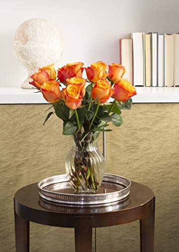 KaBloom - Bouquet of 12 Fresh Orange Roses with Vase - Fresh Flowers for Birthday, Valentine's & Mother's Day