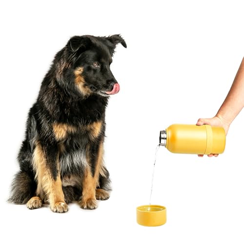 Ubbi Pup & Me Insulated Stainless Steel Dog Water Bottle with Attached Bowl, 32 oz Portable Leakproof Travel Bottle for Do...