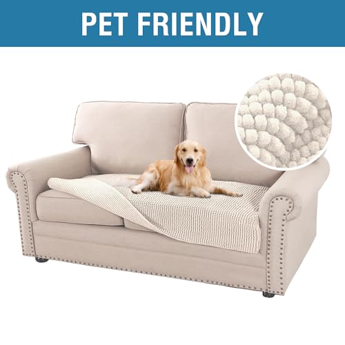 H.VERSAILTEX Plush Chenille Dog Bed Cover Thick Soft Sofa Covers Loveseat Cover for 2 Cushion Couch Anti Slip Couch Cover ...