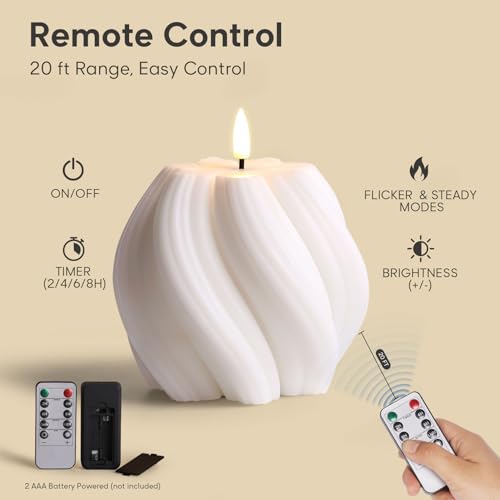 Girimax White Swirl Flameless Candles with Remote, Aesthetic Twirl LED Pillar Candle Housewarming Gift Home Shelf Decor 1 ...