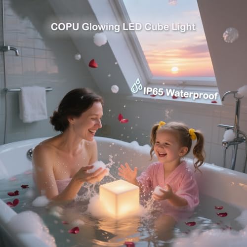 4-inch LED Cube Light, 16 RGB Color Changing Tesseract Cube Lamp with Remote, Waterproof Cordless Rechargeable Cubes Mood ...