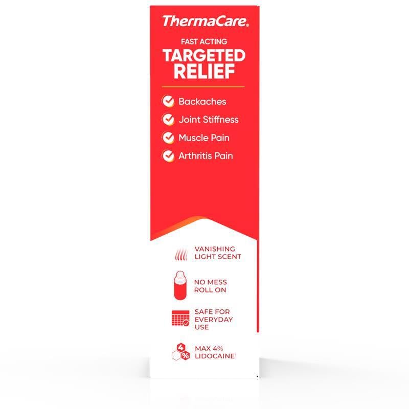 ThermaCare Heat + Max Strength 4% Lidocaine Roll-On - Dual Action Pain Relief with Patented Heatwave Technology - Targeted...