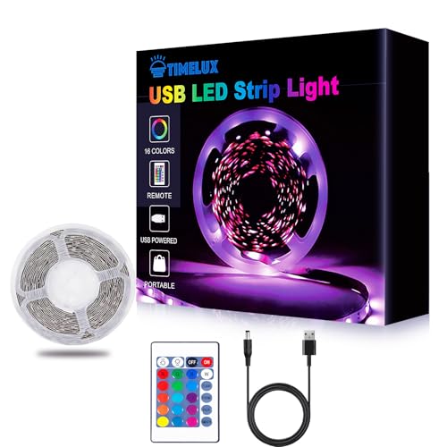 Timelux 20ft LED Strip Lights Color Changing Mood lamp USB 5V Operated RGB 5050 LED Tape Lights Bedroom, Kitchen Cabinet L...