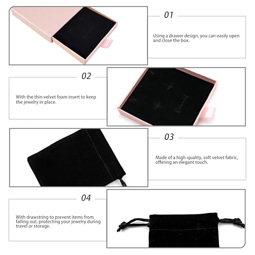 Quacc Small Jewelry Gift Box and Velvet Bag, Necklace Bracelet Earring Cardboard Organizer Square Jewellery Gift Box Pende...