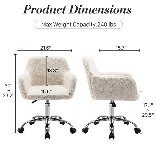 Homedraft Faux Fur 360°Swivel Desk Chair, Height Adjustable Home Office Armchair with Slivery Base for Teens Women Girls, ...