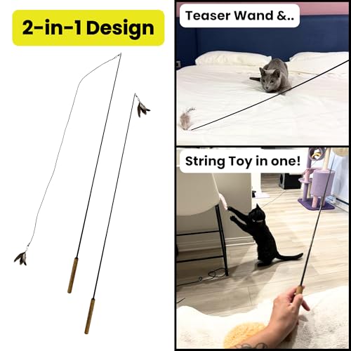 Forever Stick - The Unbreakable Cat Wand Toy, Durable Cat Toy Wand, Extra Long Cat String Toy, Cat Fishing Pole Toy for Bo...