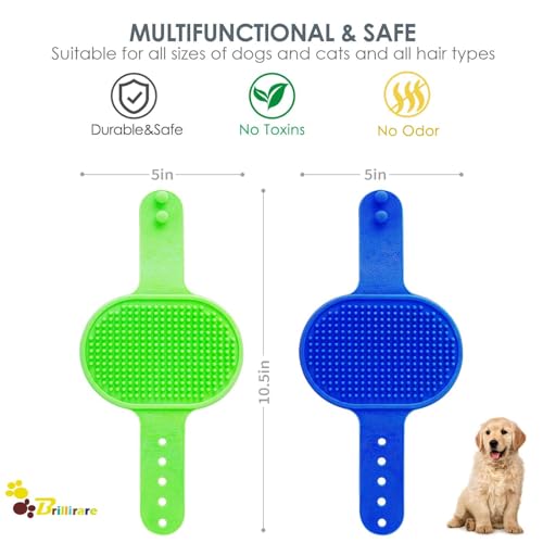 BRILLIRARE 2 Pack Dog Grooming Brush, Premium Soft Silicone Pet Bath Brushes with Adjustable Handle, Shampoo Soothing Comb...