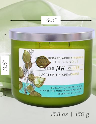 Eucalyptus Spearmint Scented Candle | 15.8 oz Large 3 Wick Soy Candle | Soothing Aromatherapy Candle for Home | Fresh Spa ...