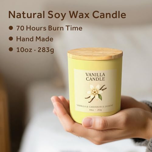 NORVENCE Vanilla Candle, Vanilla Scented Candles for Women, 10oz Soy Candles with Bamboo Lid for Home Scented, Birthday Gi...
