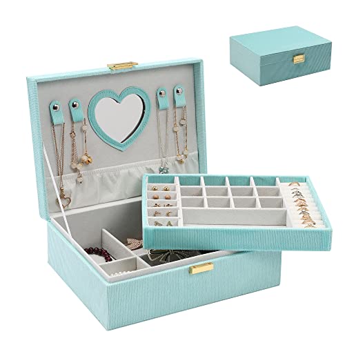 Dajasan Jewelry Boxes for Women Girls, Jewelry Organizer Box, 2-Layer Large Velvet Jewelry Box for Rings Necklaces Bracele...