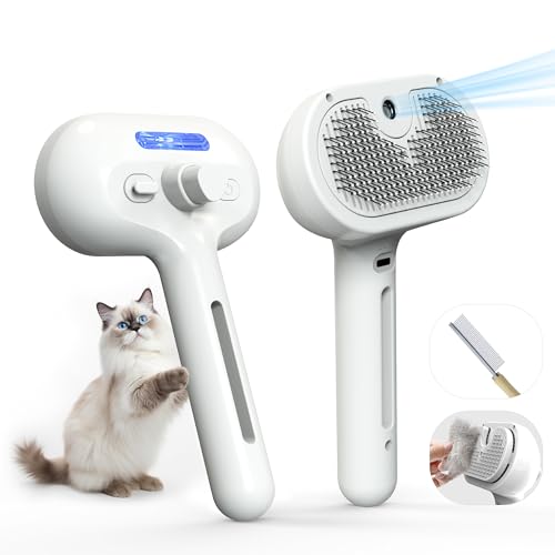 Pet Grooming Brush with Electronic Mist Spray - Gentle Deshedding Tool for Cats & Dogs, Pet Steam Brush，Reduces Shedding, ...