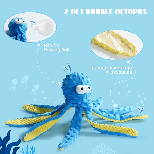 Nocciola 4 Packs Crinkle Squeaky Dog Toys for Aggressive Chewers, Tough Durable Stuffed Plush Rope Tug Puppy Chew Toy for ...