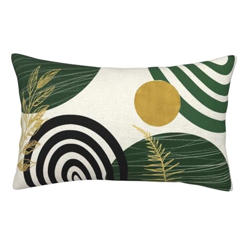 Boho Pillow Covers 12x20 Set Of Mid Century Green And Gold Leaf Art Line Throw Pillow Covers Outdoor Abstract Modern Bohem...