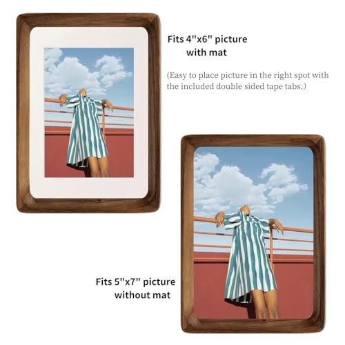FLECHAZO 5x7 Picture Frame Wood with 4x6 Mat,Natural Solid Walnut Wooden Photo Frames 5 by 7 for Tabletop or Wall Display