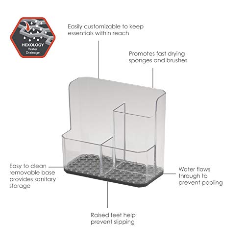 Spectrum Sponge and Brush Holder for Kitchen Sink Storage, Hexa Quick-Dry Organizer with 3 Compartments, Removable Base Si...