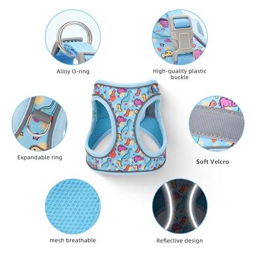 KocaPlye Step in Dog Harness No Pull Dinosaur Adjustable Soft Mesh Padded Reflective Pet Vest Harness and Leash Set for Sm...
