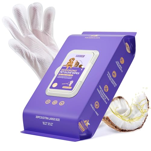 HICC PET Cleaning Deodorizing Glove Wipes for Dogs & Cats, Vet Recommended Hypoallergenic Hydrating & Nourish Fur Pet Groo...