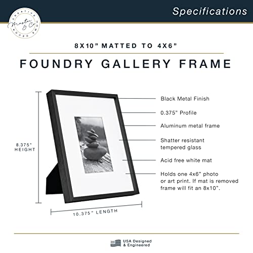 MCS Master & Co. Foundry Metal 8x10 Matted Picture Frame with 4x6 Photo Display, Black Vertical & Horizontal Wall Hanging ...