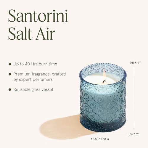 LA JOLIE MUSE Santorini Salt Air Candle - Bergamot, Sea Daffodil, Sandalwood | 6 oz Natural Soy Wax | 40 Hours Clean Burn...