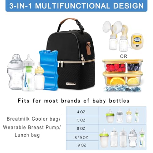 BABEYER Breastmilk Cooler Bag with Ice Pack Fits 6 Baby Bottles up to 9 Ounce, Breast Milk Pump Cooler Bag with Shoulder S...