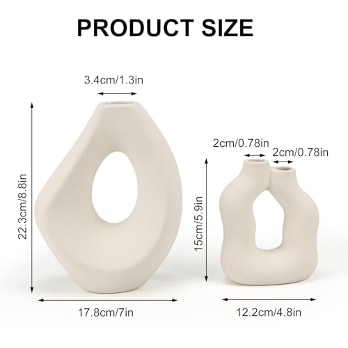 SPEPLA Ceramic Vase Set of 2, Modern Donut Vases for Nordic Minimalist Boho Home Decor, Centerpieces for Dining Tables Liv...