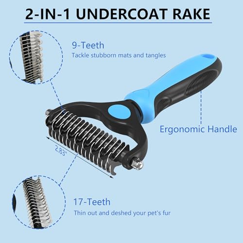 EAFBAO 5-in-1 Dog & Cat Extra Long Pin Grooming Kit Slicker Brush for Large Dogs Cats Remove Loose Fur, Undercoat Brush fo...
