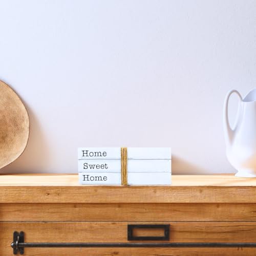 TenXVI Designs Home Sweet Home Sign Decorative Books - Set of 3 White Rustic Blank Books with Real Pages for Coffee Table ...