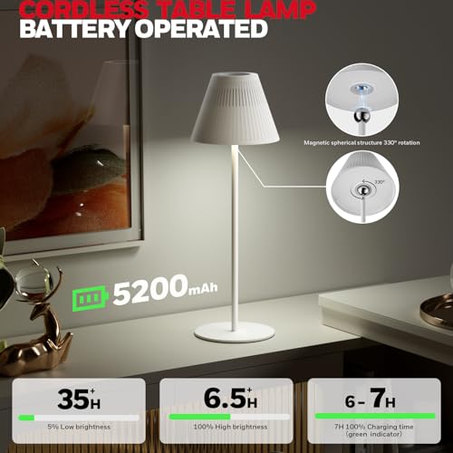 Honeywell M1 Cordless Small Table Lamp Rechargeable, 5200mAh Battery Operated LED Table Lamp, 4 Color 9RGB Stepless Dimmab...