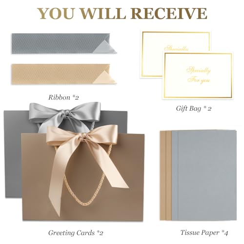 Ninsula 2 Pcs Large Gift Bag, Birthday Gift Bag With 2-Color Ribbon, 2 Greeting Cards and 4 Sheets Tissue Paper, Portable ...