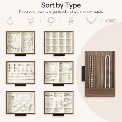 HOOBRO Jewelry Box for Women, Jewelry Organizer Box, 6-Tier Wooden Jewelry Box, Jewelry Case with Side Transparent Window,...