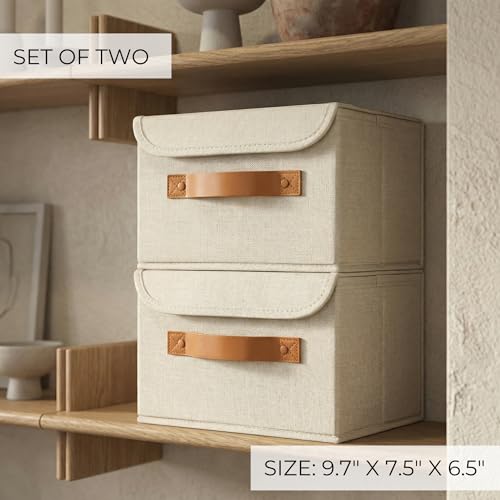 Decorative Linen Storage Boxes with Lids - Spacious Set of 2 Organizer Bins for Your Home Decor - The Perfect Small Contai...