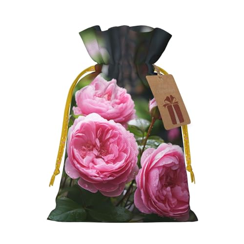 LHBZXMKJ Rose Flower Print Drawstring Present Bags Christmas gifts Wrapping Sacks Pouches for Xmas Party ﻿