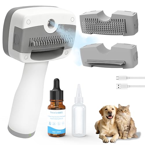 Pet Steam Brush for Dogs & Cats,5-in-1 Self-Cleaning Dog Steam Brush with 3 Swap-in Heads (Grooming, Dematting, Desheddin...