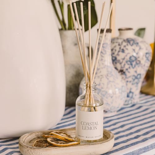 Sweet Water Decor Coastal Lemon Clear Reed Diffuser – Room Decor Aesthetic with Long-Lasting Premium Fragrance of Lemon, S...