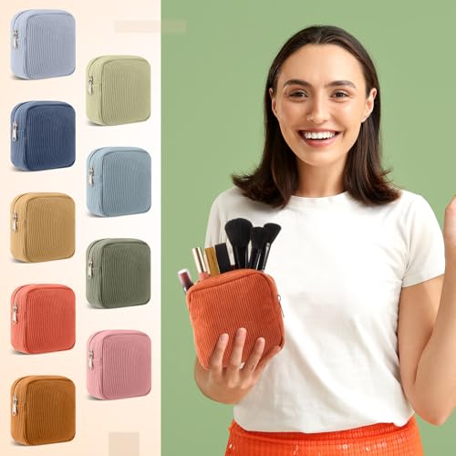 Dansydaisy 9 Pcs Sanitary Storage Pouch Mini Corduroy Makeup Bag Valentine's Day Period Pouch Gift Tampon Bag for Women Te...