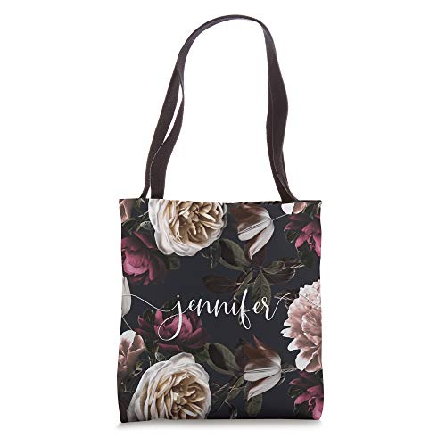 Jennifer - Elegant Floral Rose & Peony Personalized Name Tote Bag