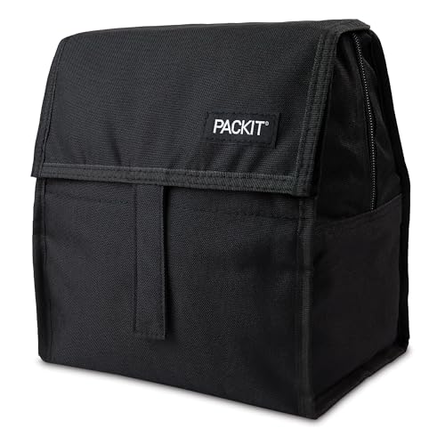 PackIt Freezable Lunch Bag, Black, Built with EcoFreeze Technology, Foldable, Reusable, Zip and Fold Closure with Buckle H...