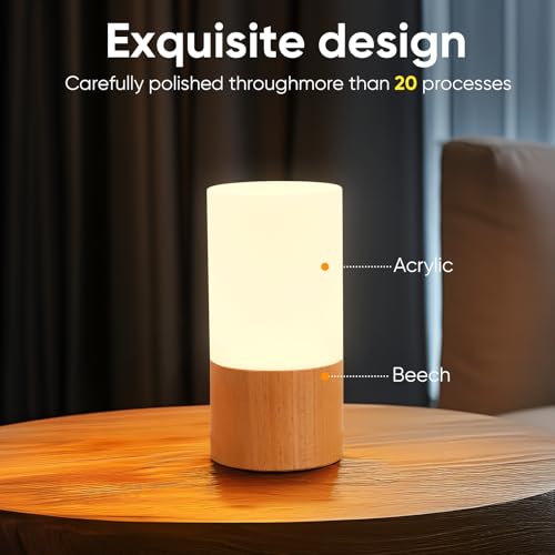 YIEONSHION Creative Wooden LED Desk Lamp, Dimmable Bedside Night Light for Bedroom, Warm Ambient Lighting Table Lamp, Mode...