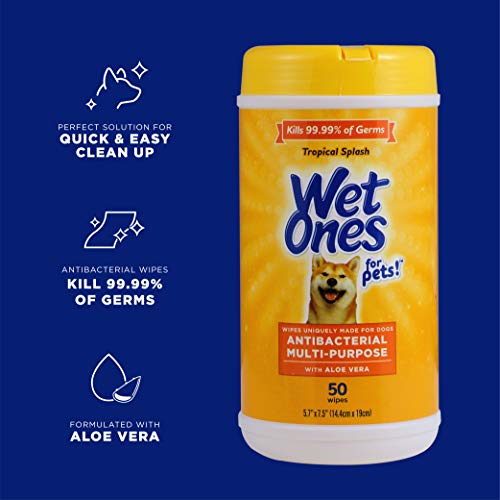 Wet Ones for Pets Antibacterial Dog Wipes, Multi-Purpose Grooming Wipes with Aloe Vera for Paws, Face & Body, Easy Cleanup...