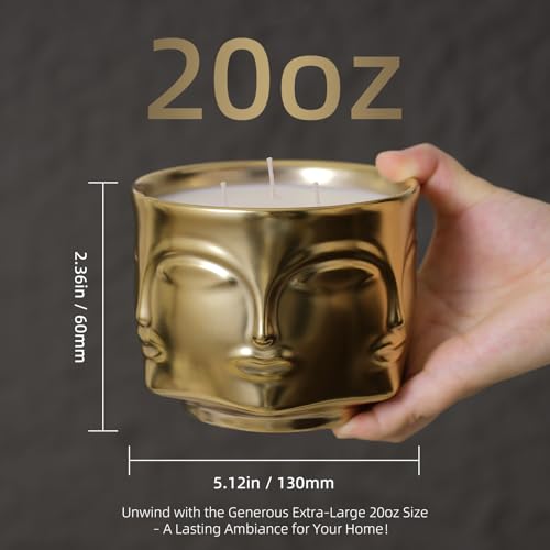 Viyffo 3 Wick Large 20oz Decorative Gold Scented Candle – Vanilla Dreamscape & Spring Spice, Non Toxic Soy Candle in Matte...