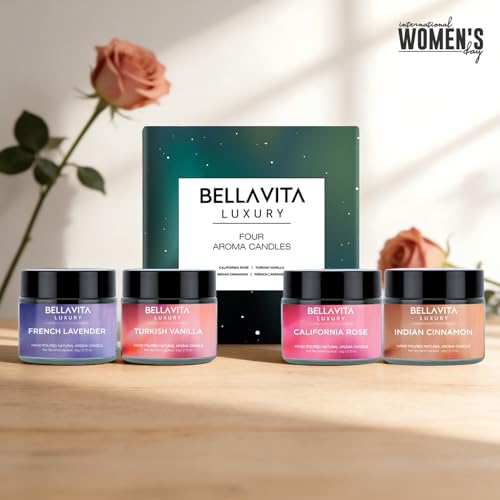 Bella Vita Organic Fall Decor Candles Set of 4 | Best Gift for Valentine's Day | Turkish Vanilla, French Lavender, Indian ...
