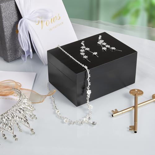 DRASTAR Small Keepsake Box, Black Wood Memory Box with Hinged Lids, Wooden Jewelry Storage Box,3x5, 4x6 Decorative Card Bo...