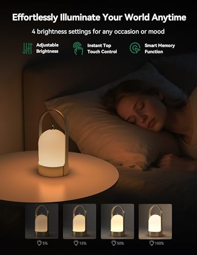 Tubicen Rechargeable Table Lamp Waterproof Outdoor Lantern Portable 4000mAh Battery Operated Camping Lamp Brass 4-Level To...