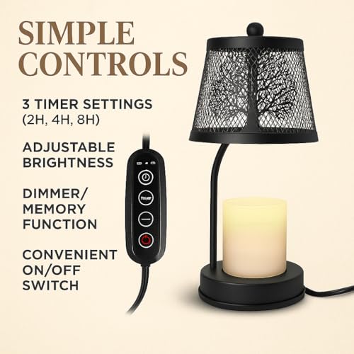 LUZZEN Farmhouse Candle Warmer Lamp Black – Large Flameless & Smokeless Candle Melter lamp with Timer & Adjustable Light,f...