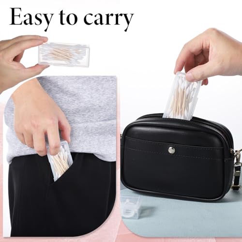 Portable Travel Cotton Swab Holder, 2 Pcs Clear Plastic Cotton Pad Storage Container, Small Dental Floss Picks Case with D...