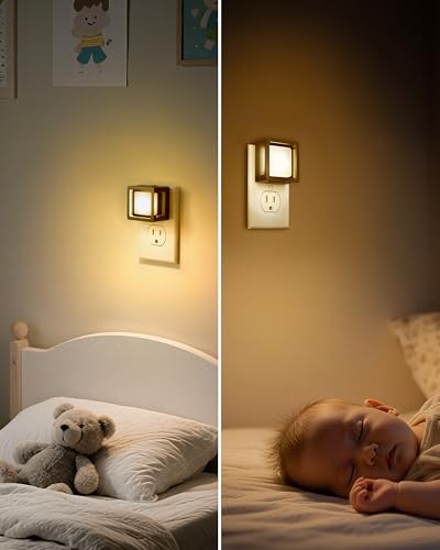 FONSHUKYY LED Night Light - Plug Into Wall [2 Pack] - with Dusk-to-Dawn Sensor 3000K Warm Lights - Adjustable Brightness f...