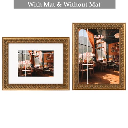 Golden State Art, 9X12 Ornate Finish Photo Frame with White Mat for 6X8 Picture & Real Glass, Color: Bronze